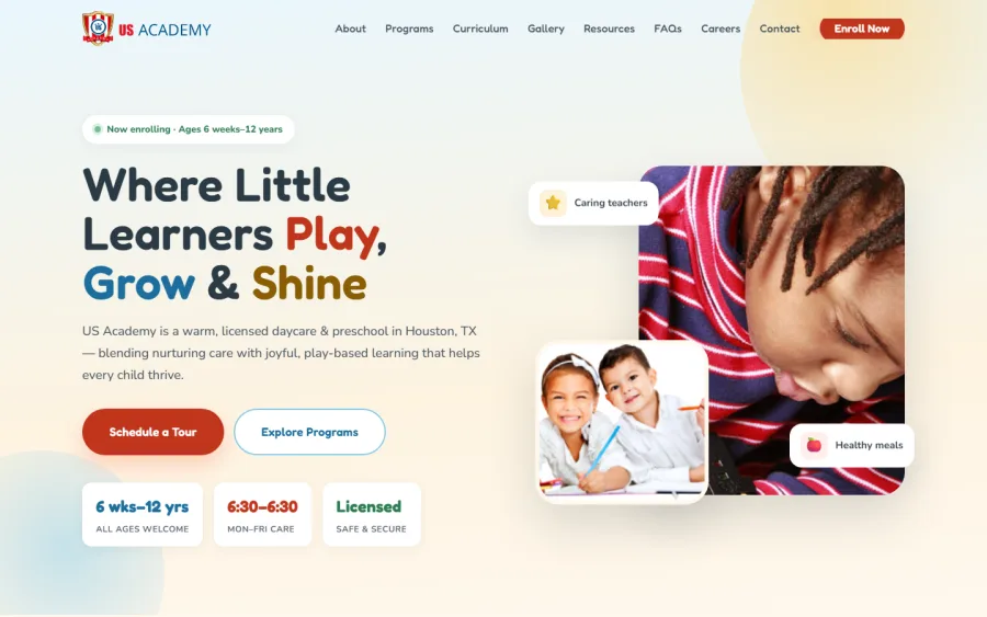 Homepage of the US Academy Houston website