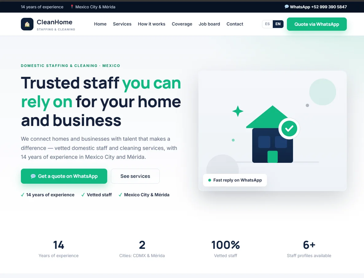 CleanHome homepage