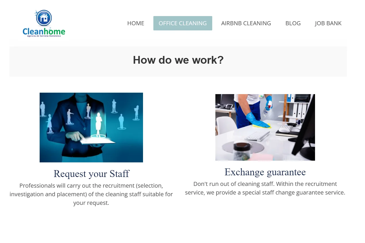 CleanHome Our Work page before redesign