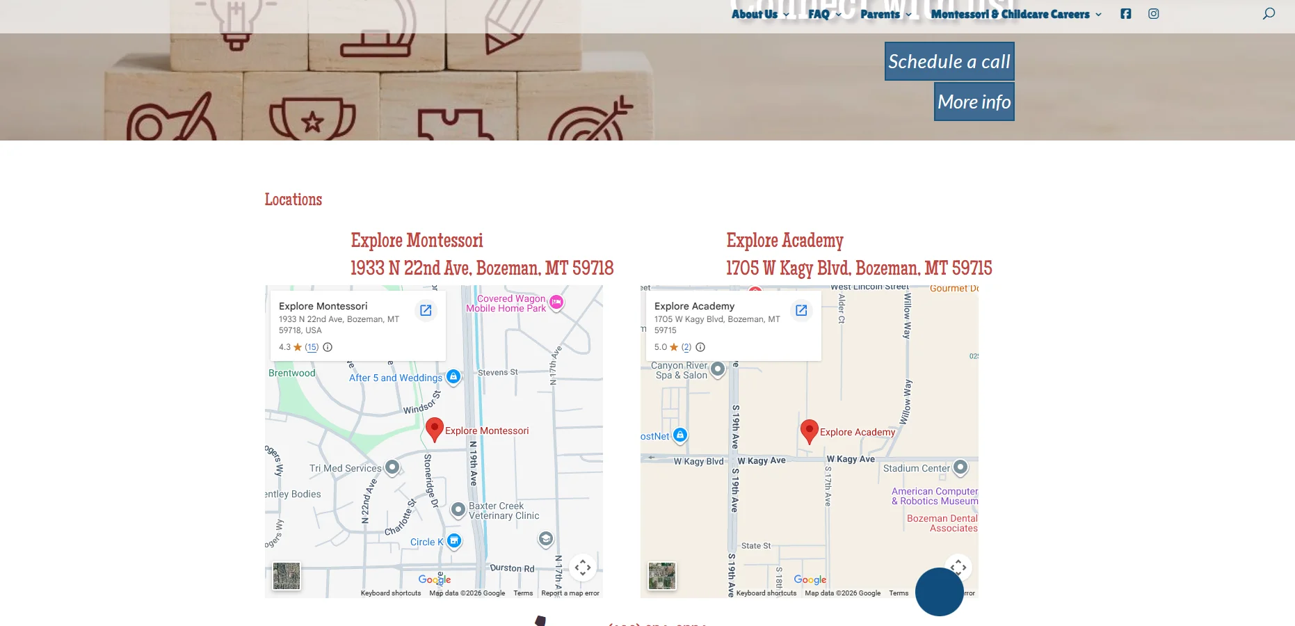 Explore Montessori Contact page before redesign
