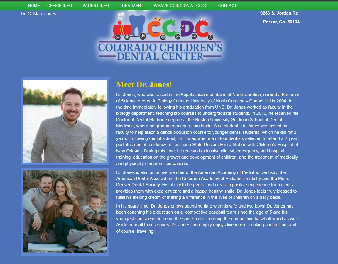 Colorado Children's Dental Center About page before redesign
