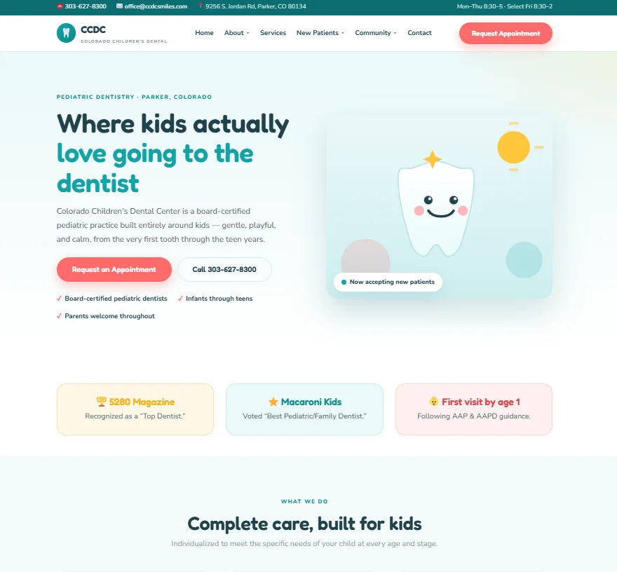 Colorado Children's Dental Center homepage