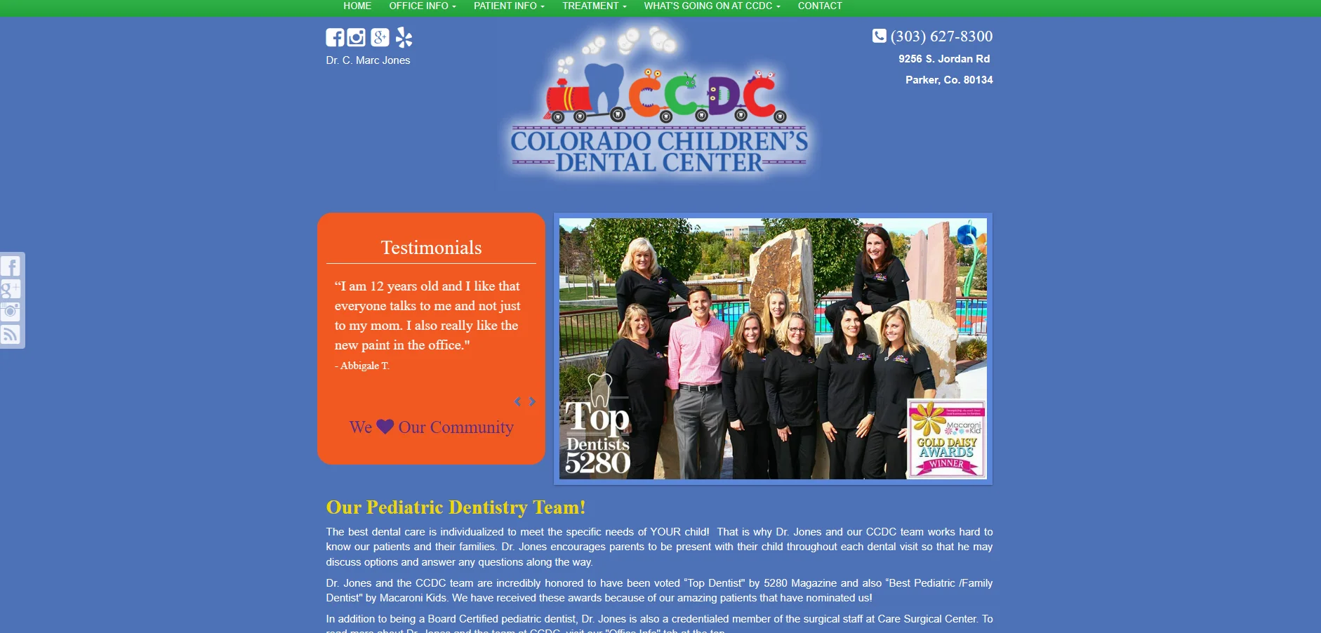 Colorado Children's Dental Center Home page before redesign