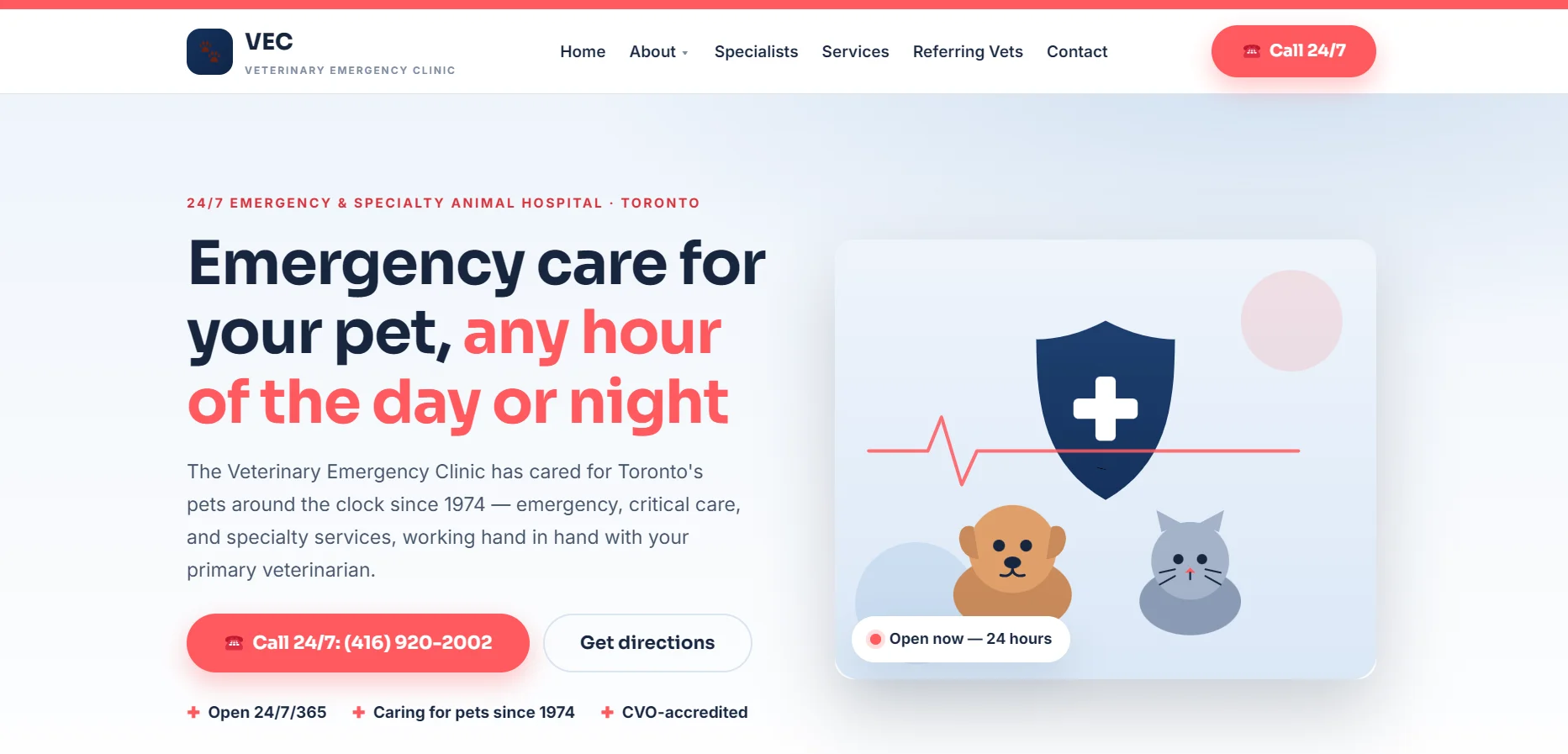 Emergency Veterinary Clinic homepage